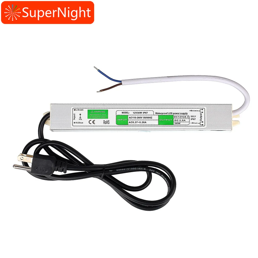 

AC90-260V to DC 12V 2.5A 30W LED Power Supply Driver Converter Transformer Driver Waterproof IP67 Power Adapter for LED Strips