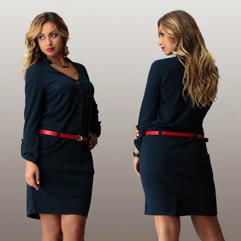 Women Plus Size Office Dress 2017 Casual Winter Solid Mini Women Plus Size Office Dress 2017 Casual Winter Solid Mini Long Sleeve Loose Dresses Wear To Work Free Belt In From S