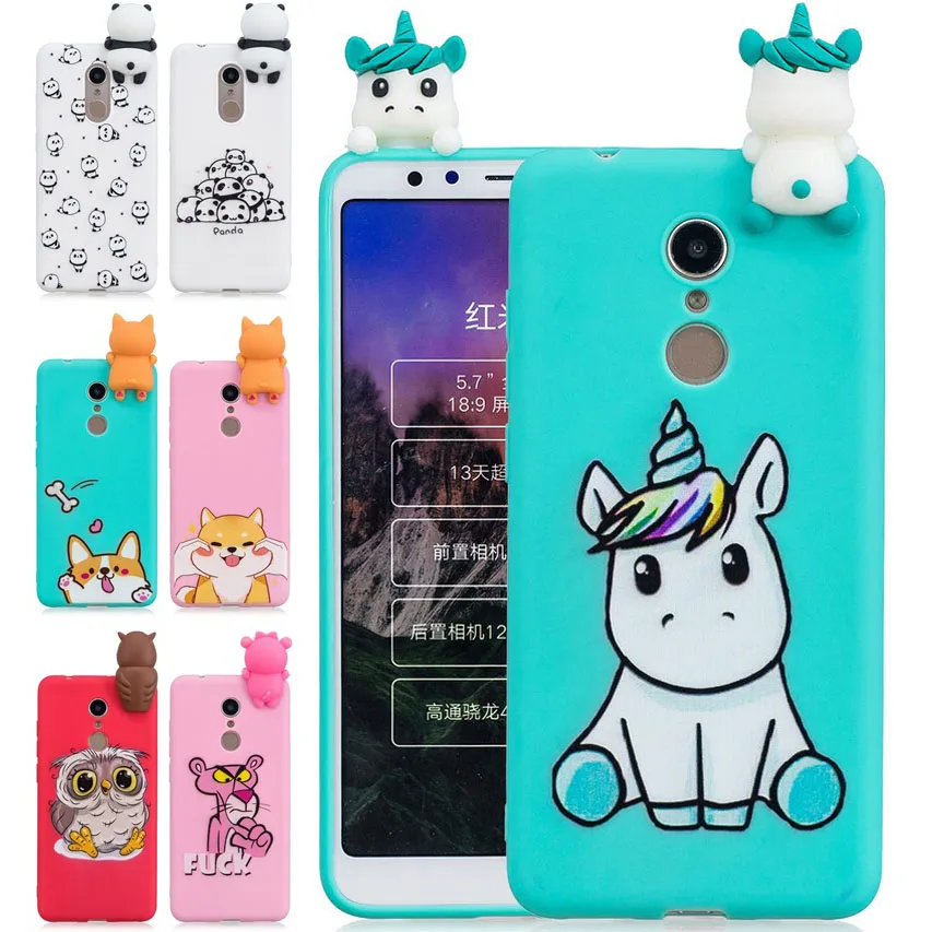 Силиконовый чехол для Xiaomi Redmi 5 мягкий 3D из ТПУ с рисунком единорога медведя кота