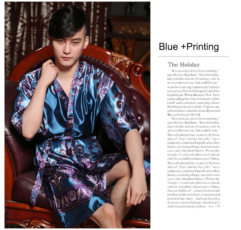  Silk Robes Men Nightgown Dressing Gown  (5)