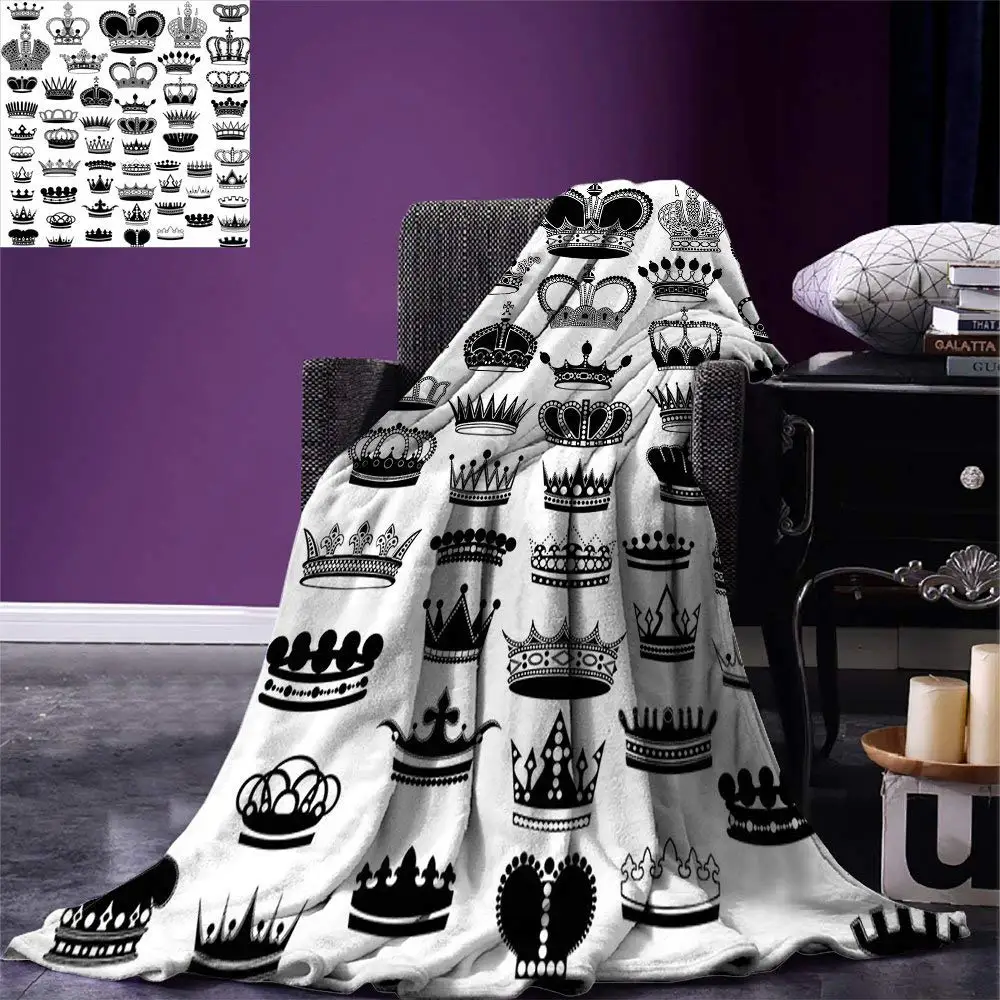 Christmas Queen Throw Blanket Big Silhouette Crown Set Monarchy