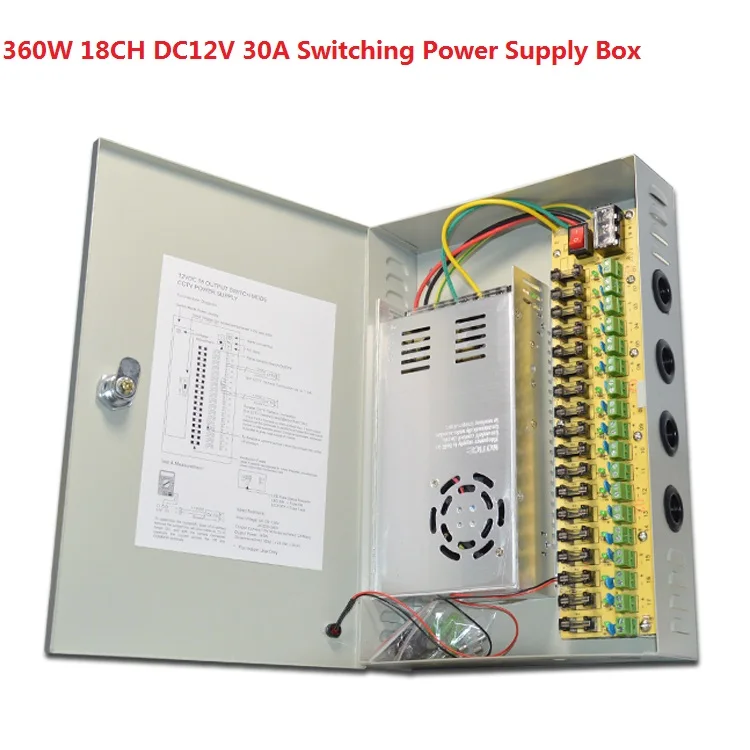 

360W 18CH DC12V 30A Switching Power Supply box For 18 Ports CCTV Cameras