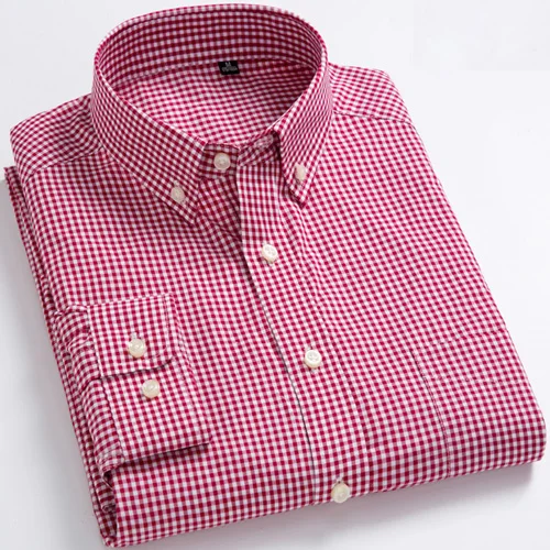 Хлопок, рубашки с длинным рукавом, на пуговицах, с воротником, в клетку, Оксфорд, облегающие, мужские повседневные рубашки, высокое качество, нарядные рубашки - Цвет: 18-231