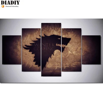 

diy 5pcs/set mosaic full diamond embroidery wolf animal 3d diamond painting cross stitch round drill multi-pictures