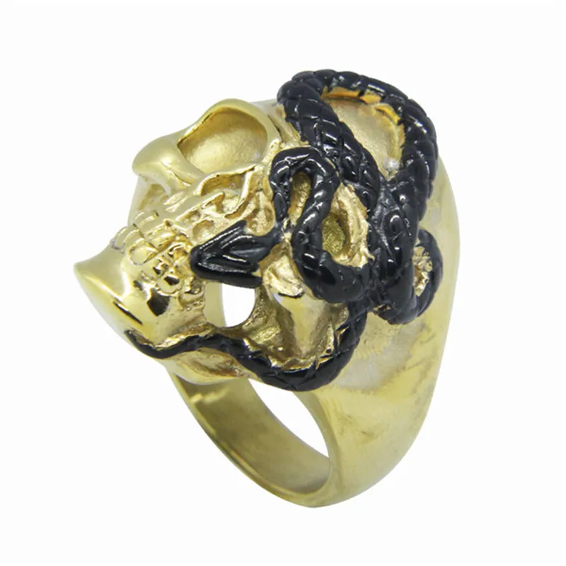 Rany&Roy Size 7-15 Golden Black Skull Ring 316L Stainless Steel Jewelry Biker Snake Ghost Skull Ring