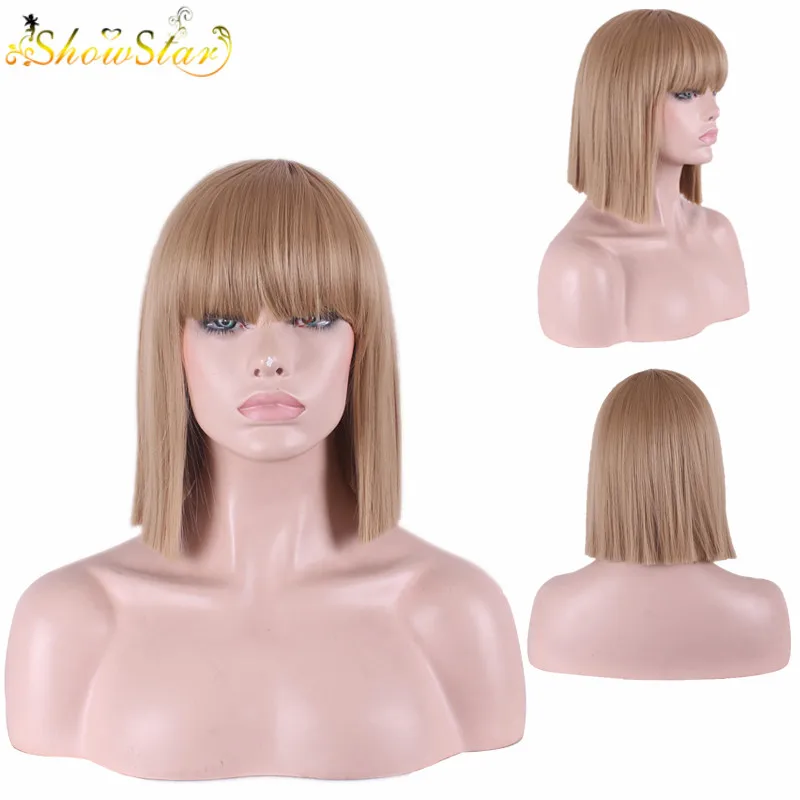 

High Quality Brown Wig Blonde Bob Synthetic Wigs Short Straight Hair Heat Resistant Synthetic Wig Perruque Women Peruca Curta