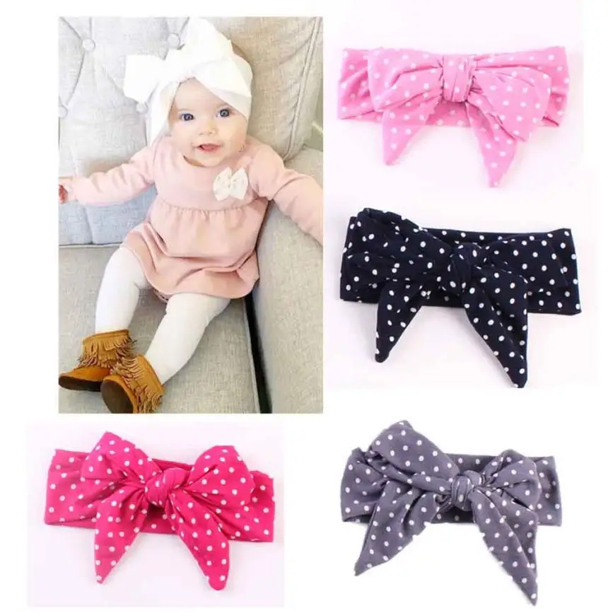 

Girls Rabbit Ears Hairband Turban Bowknot Headwrap Kids Hairband bandage bows polka dots chlidren Headdress Bandeau cheveux