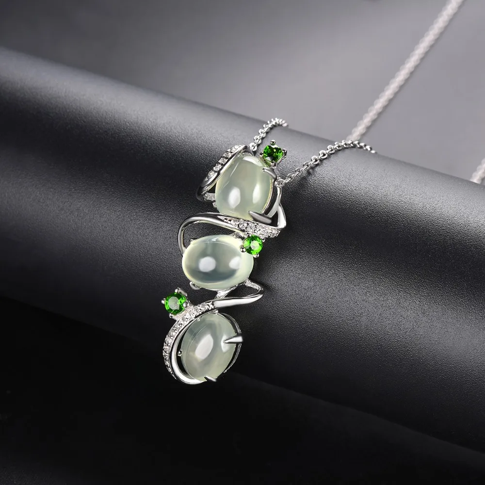 Hutang 9.57ct натуральный Prehnite женский кулон драгоценный камень диопсид Твердые 925 пробы Серебряная цепочка Изящные кубические элегантные ювелирные изделия подарок