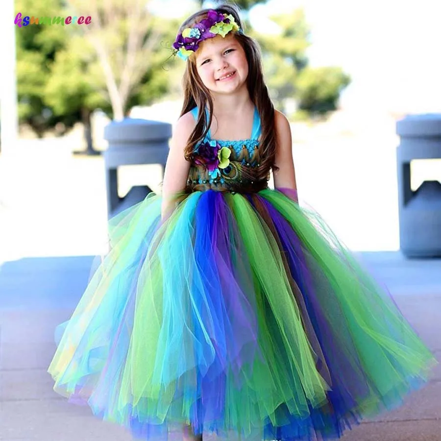 Peacock Tutu Dress for Girls Kids Birthday Party Wedding Costume Children Pageant Ball Gown Flower Dresses (2)