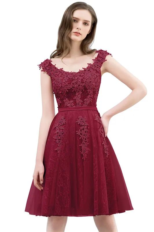 Бордовый розовый тюль короткое платье для подружки невесты аппликация для свадьбы с жемчугом платье vestido - Цвет: Burgundy