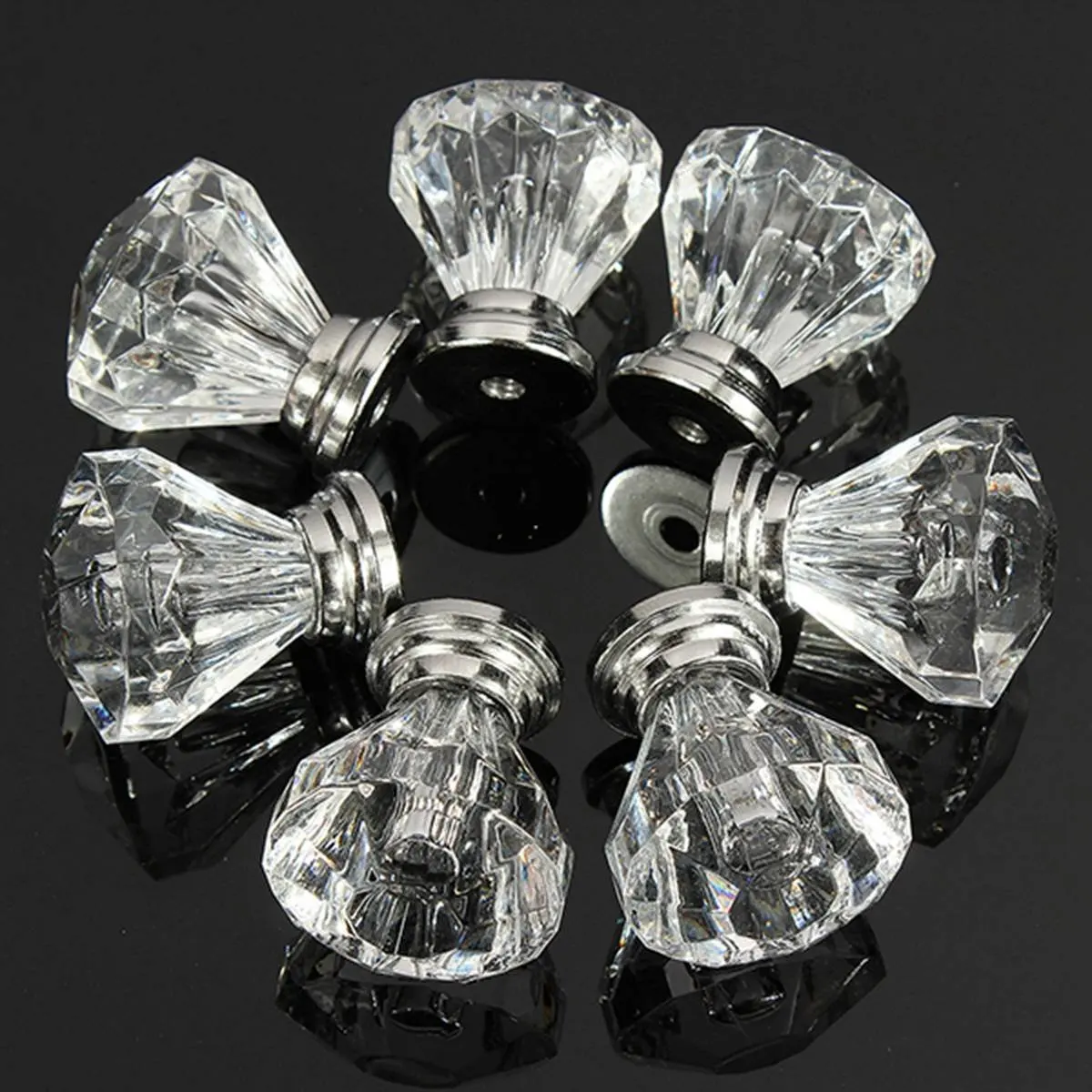 

High Quality 12pcs Acrylic Crystal Door Drawer Knob Pull Handle Cabinet Cupboard Clear