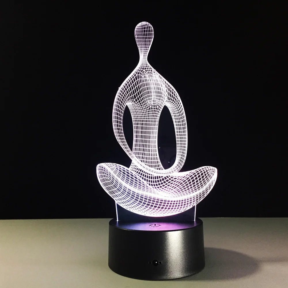  Acrylic 7 Colors Meditation Yoga 3D LED Nightlight Bedroom Lamp Living Room Lights Desk Table Decor