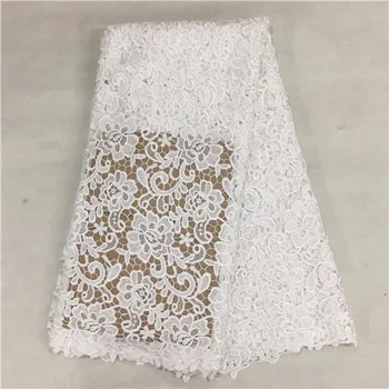 

New pattern African cotton guipure lace fabric white, high quality embroidered cord lace for party dress