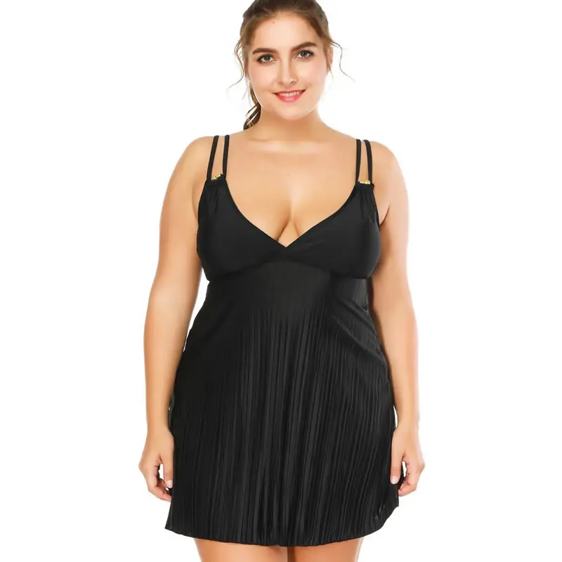 

Summer Tankinis Set Plus Size Plain Pleated Swimdress Tankini Swimsuit Two Piece Set Plus Size XL XXL Retro Bathing Suit Biquini