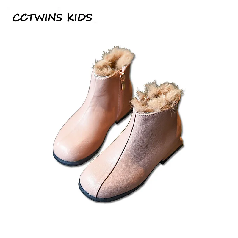 

CCTWINS KIDS 2018 Winter Children Fashion Ankle Boot Baby Pu Leather Warm Shoe Girl Fashion Princess Heel Black CF1634