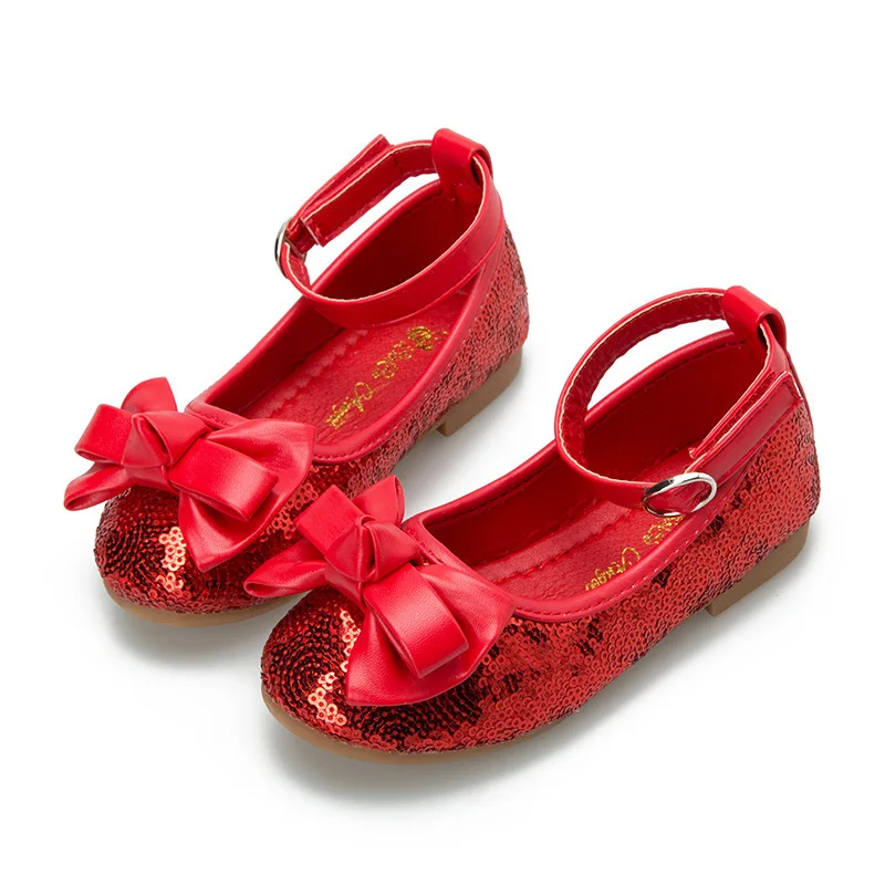 

Children's Spring Autumn Girl's Pure-color Sequins Inlaid With Bows Princess's Baby Wedding Festival Single Kids Shoes Girls #2