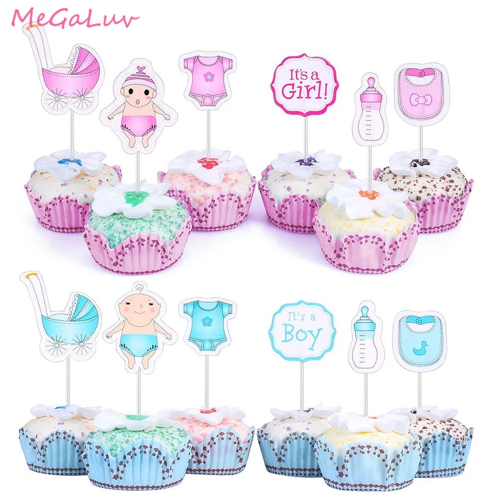 12/20 штук Baby Shower декор для капкейка мальчиков и девочек это розового синего цвета