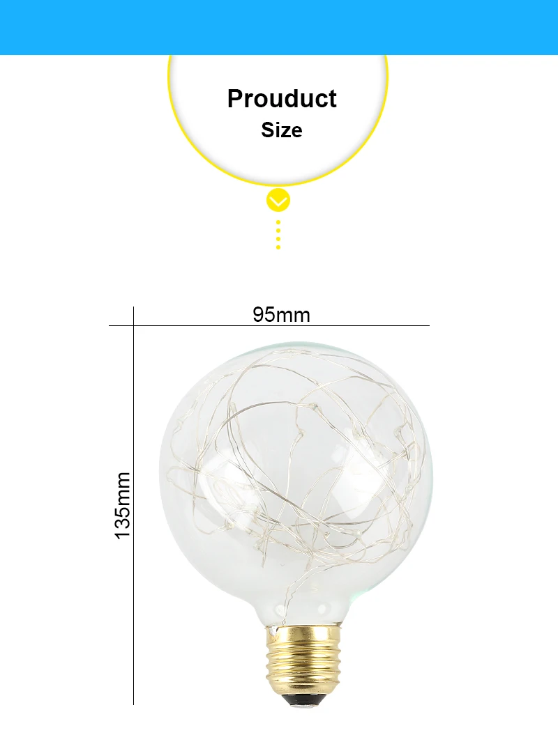 Красочные 3D звезда Светодиодная лампа G95 Фея светодиодные лампы E27 AC85V-265V Эдисон лампы строка Ретро Стекло на Рождество Lampara ампулы