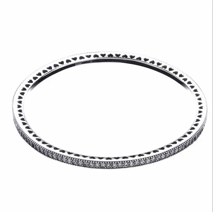 

100%925 sterling silver inlaid full Rhinestone Hollow Round bracelet Fits European brand women's jewelry accessories