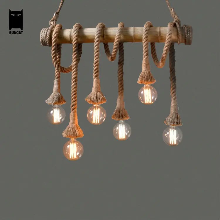 Bamboo Hemp Rope Bulb Pendant Light Fixture Retro Rustic Loft Bamboo Hemp Rope Bulb Pendant Light Fixture Retro Rustic Loft Vintage Country Re Avize Luminaria Dining Room In Lights From