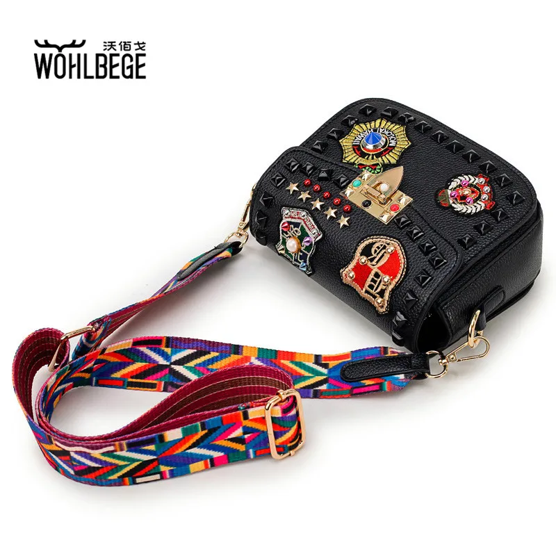 Женская сумка через плечо Wohlbege модная декоративная мессенджер с заклепками и