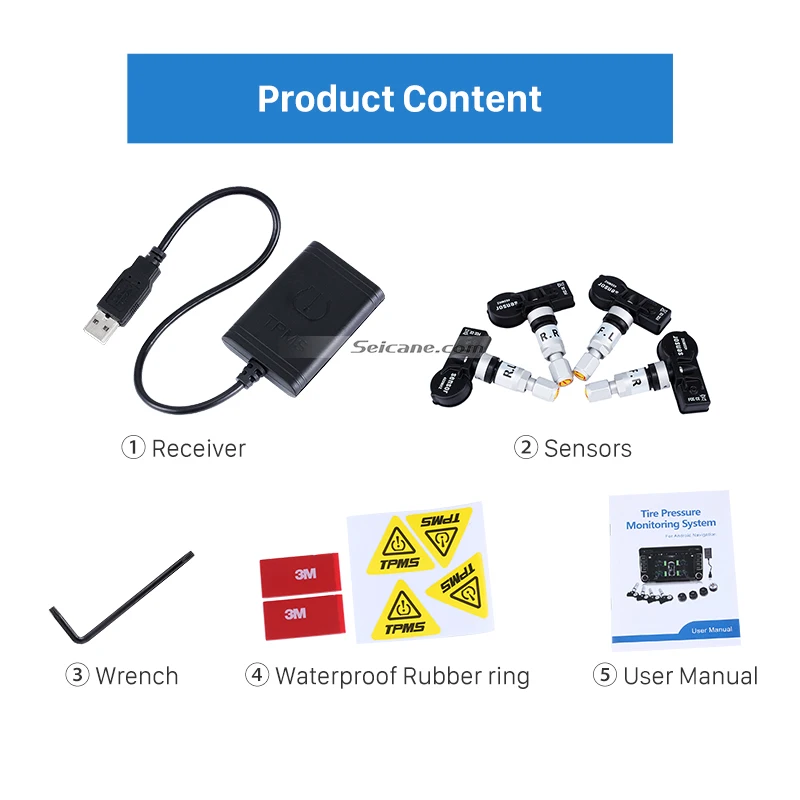  TPMS USB para coche portátil Seicane con 4 sensores internos para Android en la navegación del salp
