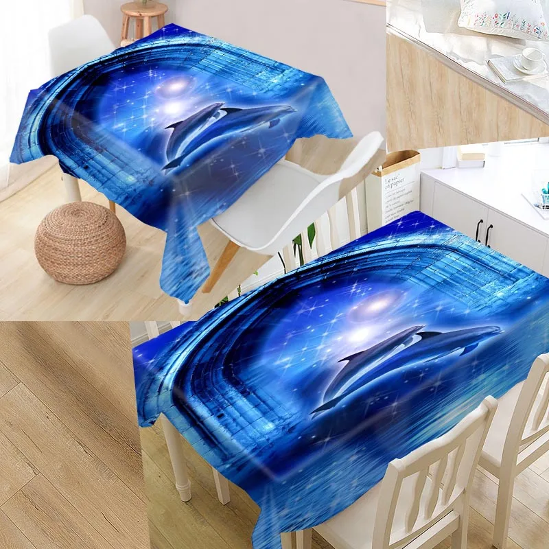 Tablecloth Пользовательские Дельфин крышка стола прямоугольная защиты дома украшения элегантные свадебные Водонепроницаемый маслостойкая Скатерть - Цвет: Tablecloth