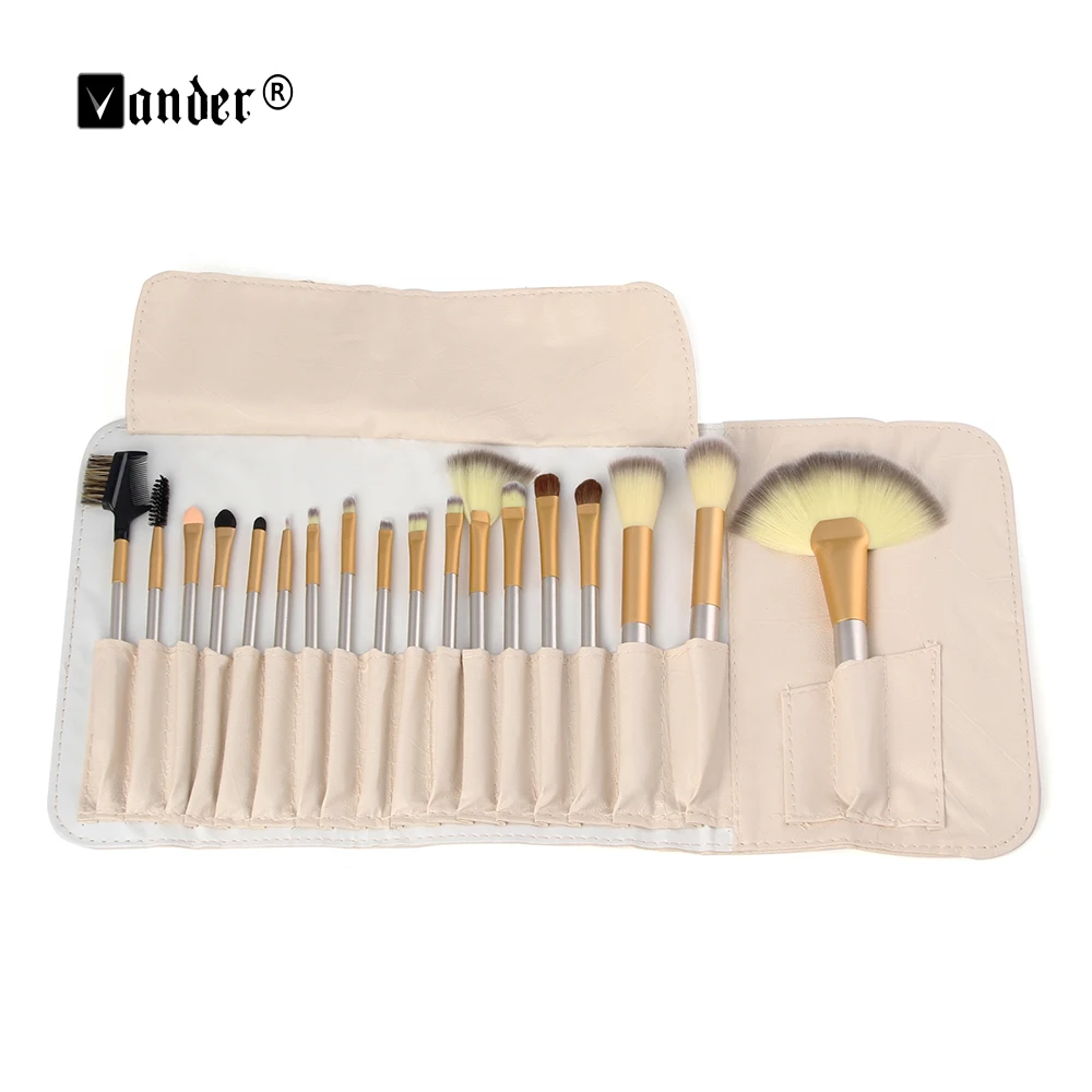 

VANDER 18pcs Professional Makeup Brushes Champagne Gold Make Up Brush Set Wood Handle Cosmetic Brush Beauty Maker With Bag