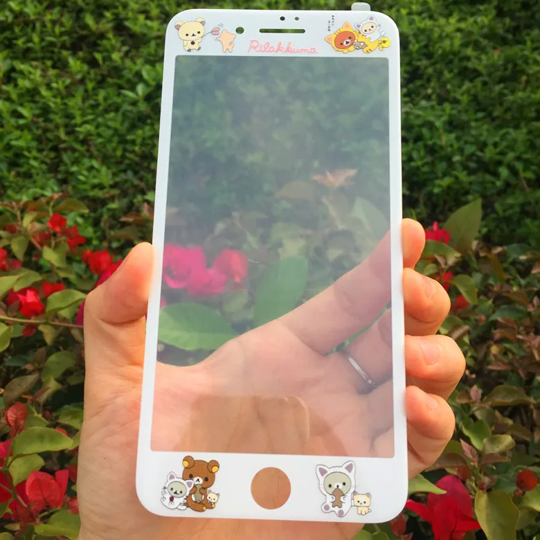 8 PLUS мультфильм печати Релакс медведь kuma углеродного волокна передний экран Закаленное стекло протектор для iPhone8 6 S/7 PLUS Защита тела