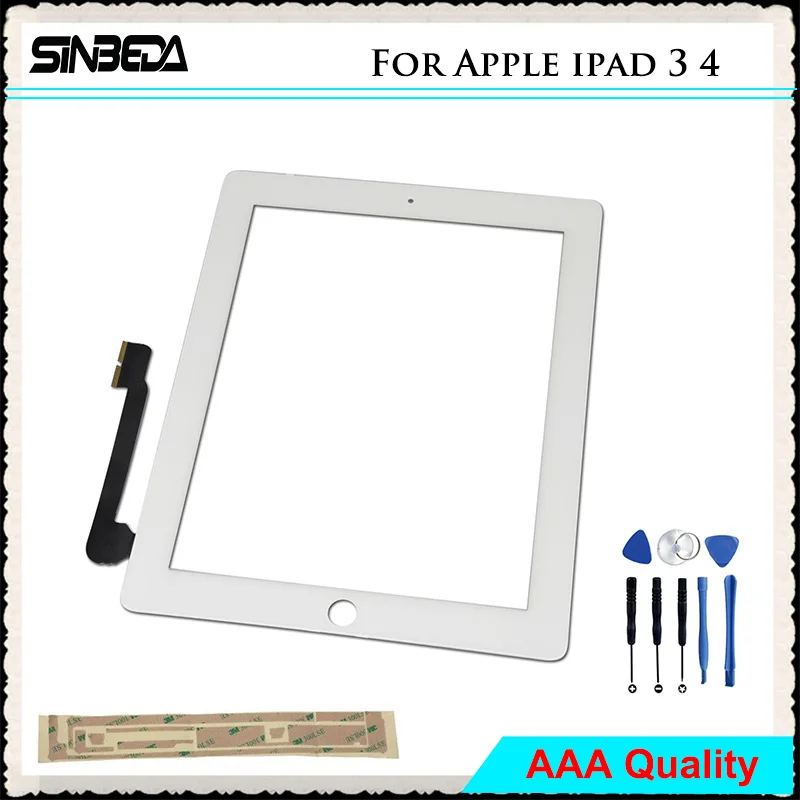 

Sinbeda For Apple iPad 3 A1416 A1403 A1430 For iPad 4 A1458 A1459 A1460 Touch Screen Digitizer Glass With Adhesive For iPad 3 4