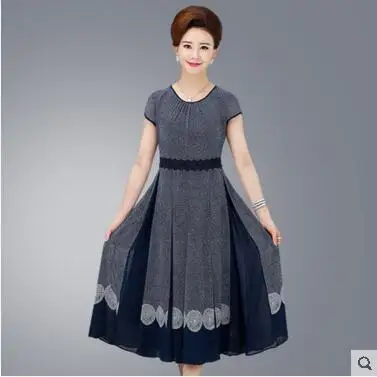 

Middle-aged women summer fashion large size women's dress 30-40-50-year-old temperament middle-aged mother dress with short