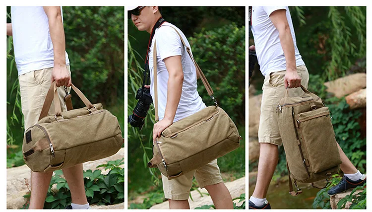 Men's Canvas Travel Backpack Large Mutifuction Vintage Weekends Rucksack Male Fashion Hand Duffle Luggage Overnight Bag for men (12)