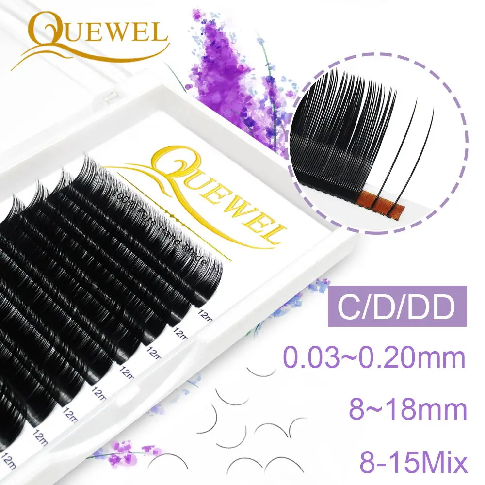 

Quewel Individual False Eyelash Length 8-18mm Faux Natural Eyelashes Matte Black Curl Lashes Comfort Thick Soft High Quality
