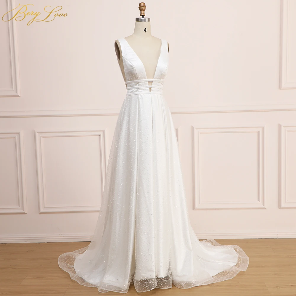 BeryLove/свадебное платье цвета слоновой кости с блестками, блестящее платье с v-образным вырезом и открытой спиной, блестящее платье для невесты