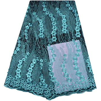 

2018 Teal Color High Quality African Lace Fabric French Net Embroidery Stones Tulle Lace Fabric For Nigerian Party Dress 1211