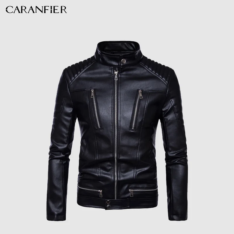 Cena CARANFIER skóra ekologiczna na jesień kurtka męska moda więcej Zipper slim, skórzana odzież męska Casual skóra motocyklowa kurtka M 5XL