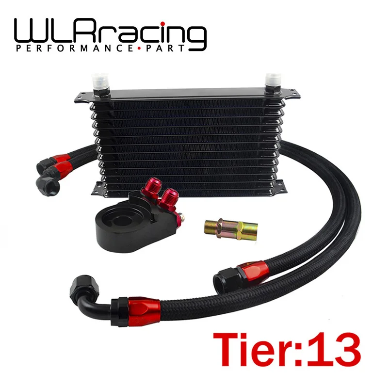 

WLR - Universal 13 ROWS Trust type OIL COOLER + AN10 Oil Filter Cooler Sandwich Plate Adapter + 2PCS NYLON BRAIDED HOSE LINE