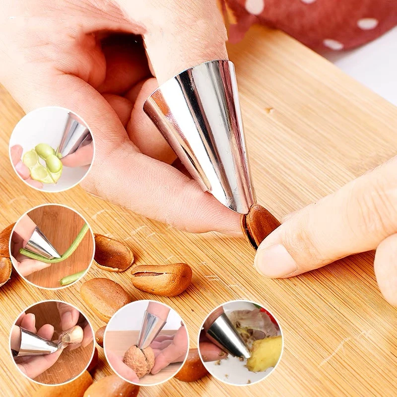 

4PCS Peeling Nuts Pine Nuts Artifact multi-function Cutting Vegetables Protection Finger Sets stainless Steel vegetable Picker