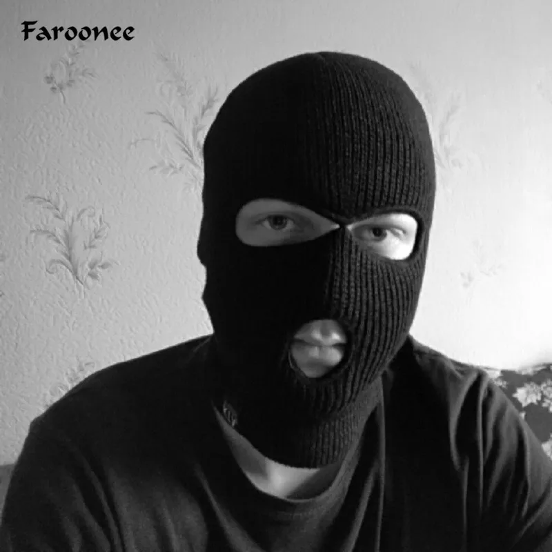 

2019 New Full Face Cover Mask Three 3 Hole Balaclava Knit Hat Winter Stretch Snow mask Beanie Hat Cap New Black Warm Face masks