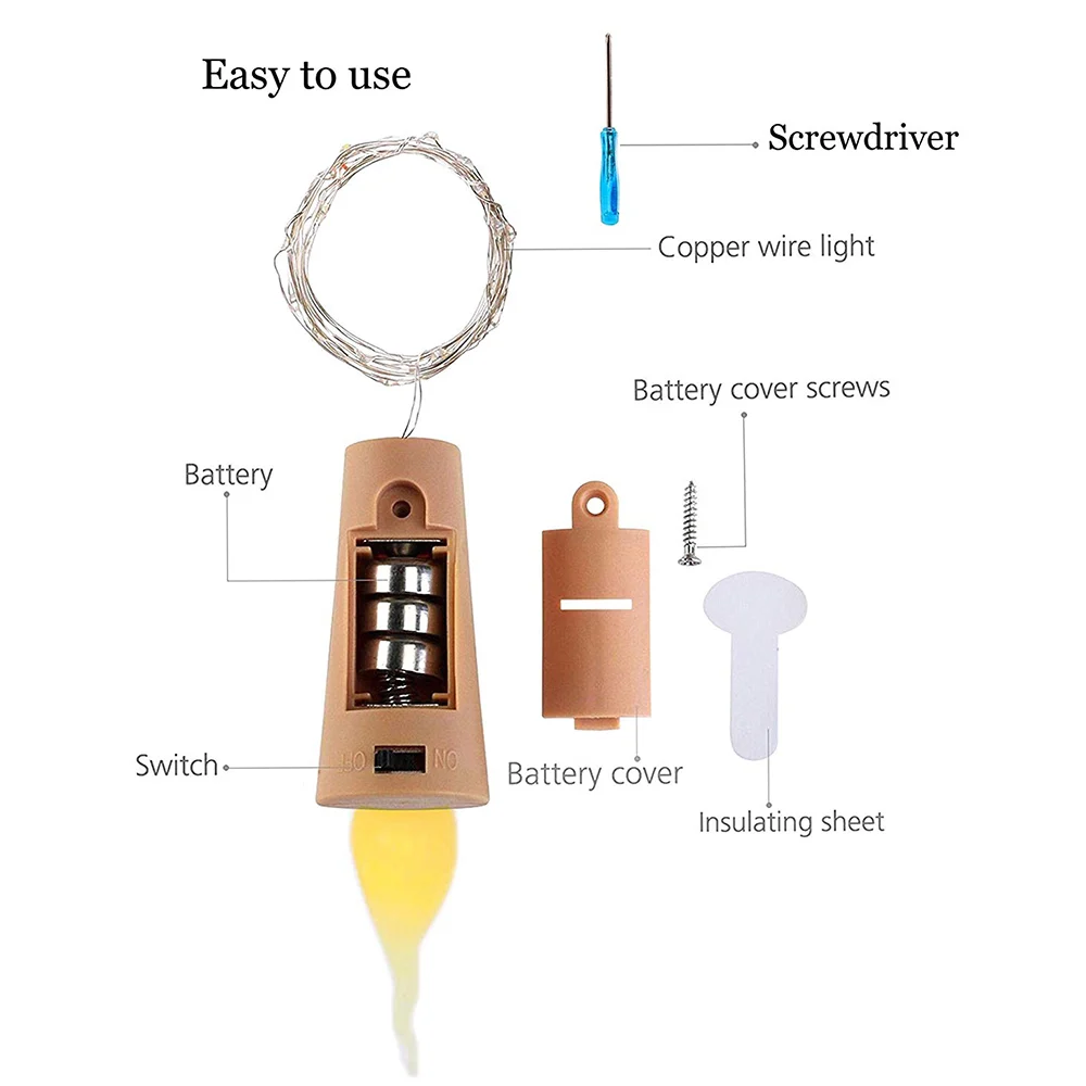 Медная проволока струнный светильник Сказочный светильник 20 светодиодный пробка для бутылки светодиодный нить с пробкой светильник фестиваль Рождественский Декор Рождество
