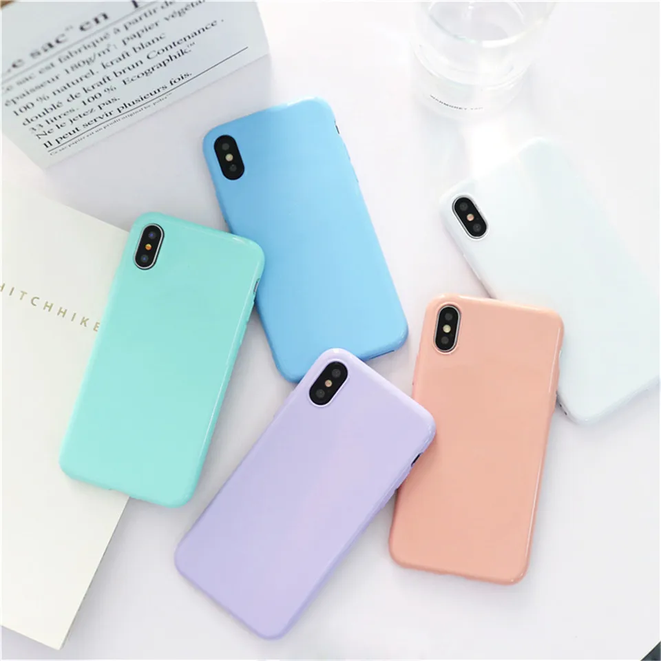 

Candy Color Bling Phone Case For iphone X Case For iphone 6 6S 7 8 Plus Back Cover Fashion Soft Cases Cute Solid Color Capa