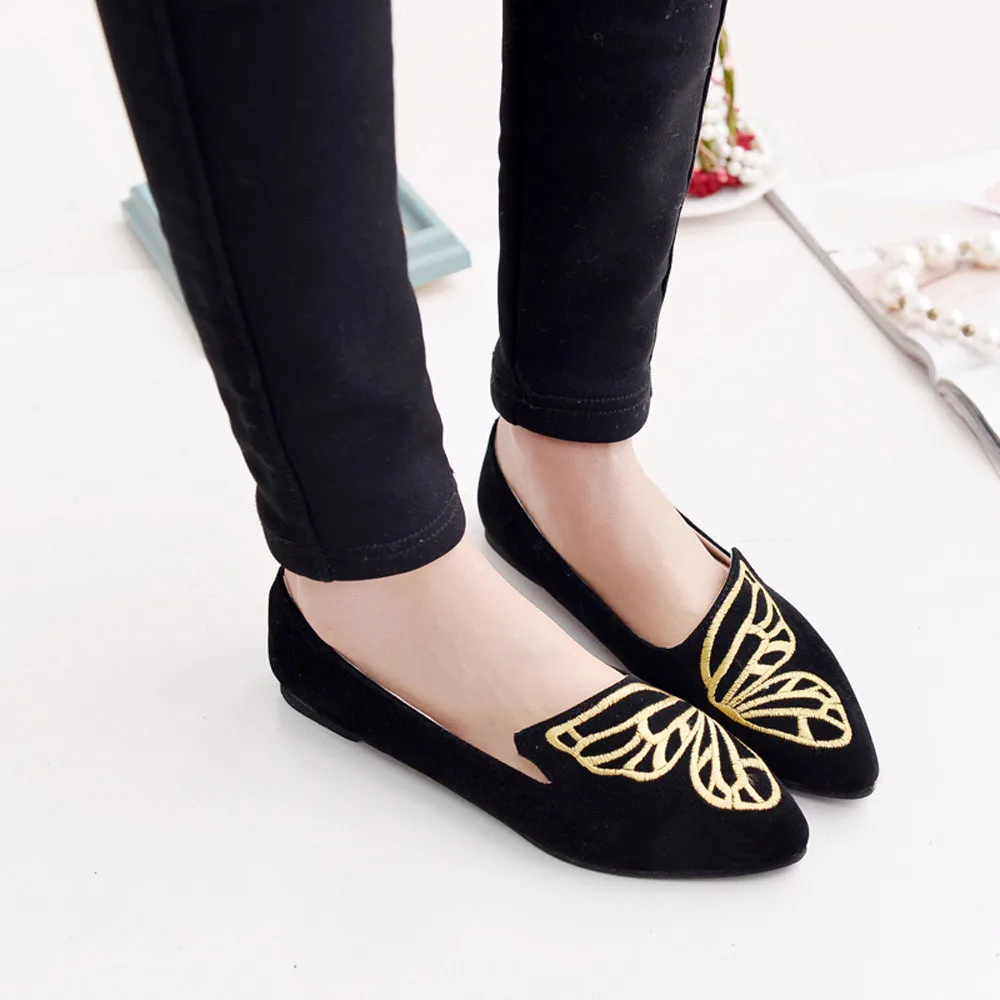 Women's Flats Ladies Embroidery Butterfly Suede Shoes Soft Slip-On Casual Shoes summer sandals women sandals flat casual shoes