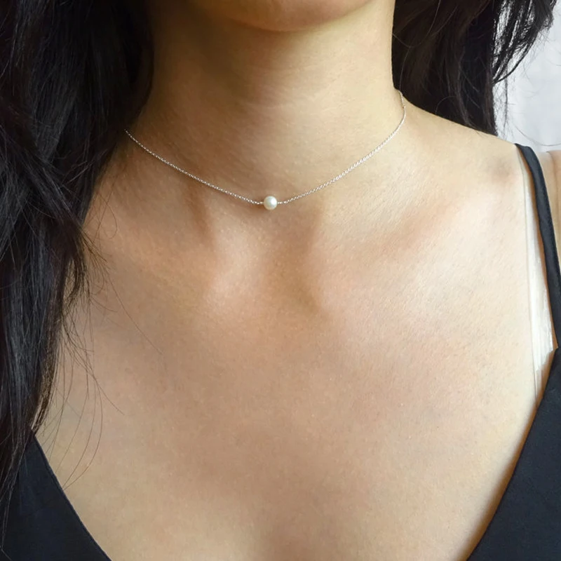 

Delicate Pearl necklace - simple bridesmaids necklace - For Women choker necklace XL091