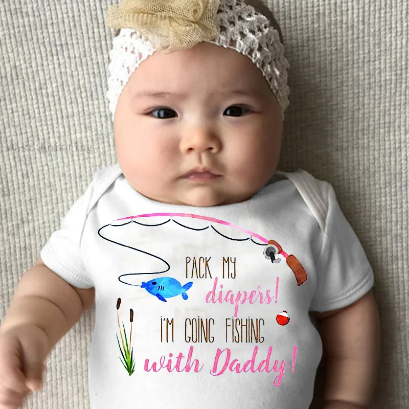 DERMSPE/Новинка; Повседневный хлопковый комбинезон с короткими рукавами для новорожденных мальчиков и девочек с надписью «I'm Coming Fishing»