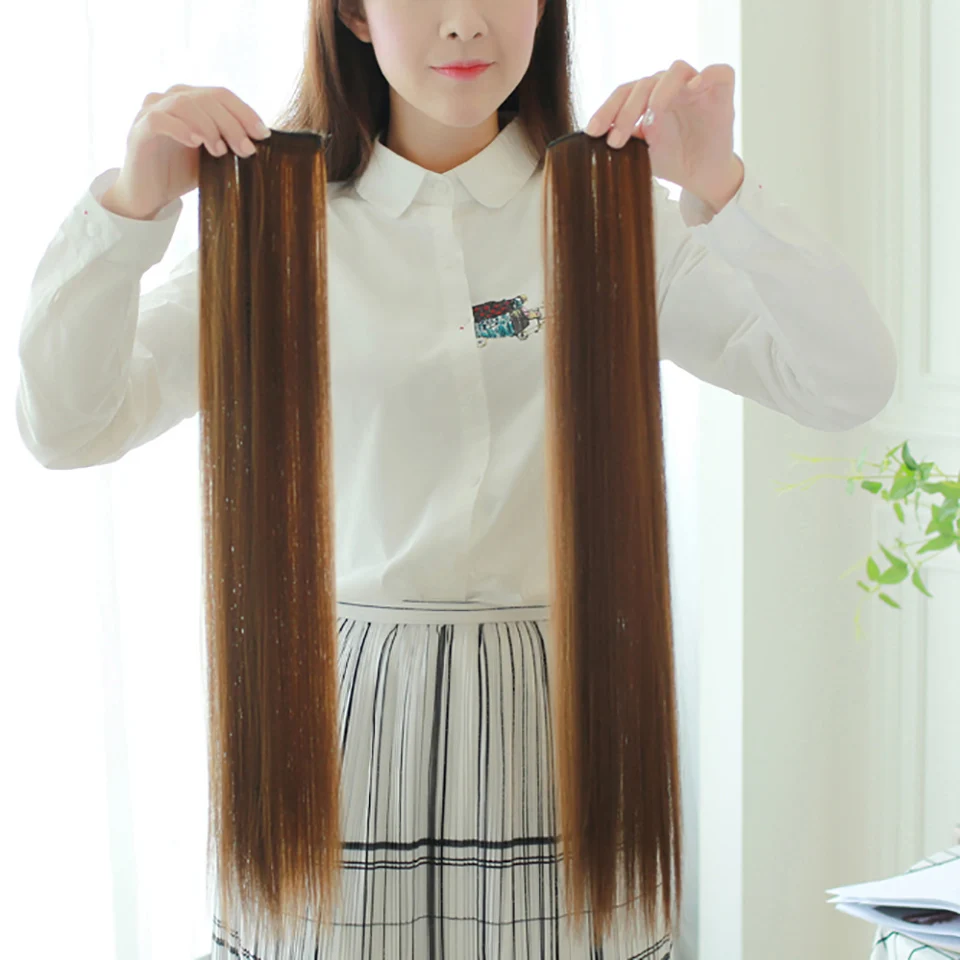 WTB Heat Resistant 2 Clip Long Straight Hair Extensions 3 Sizes One Piece for Women Hair Extensions