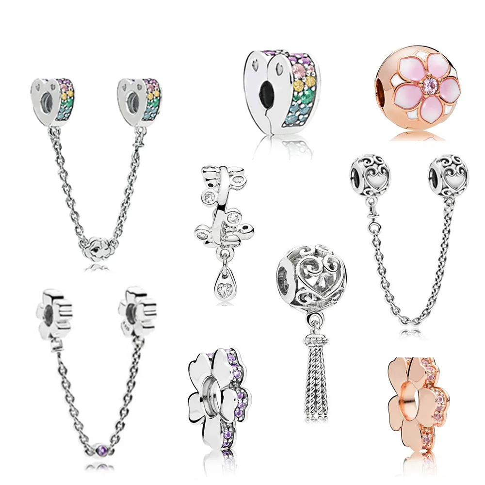 

Kristie 100% 925 Sterling Silver Charm Drops Margarida Gold Magnolia Colorful Rainbow Heart Chain Security Gramp