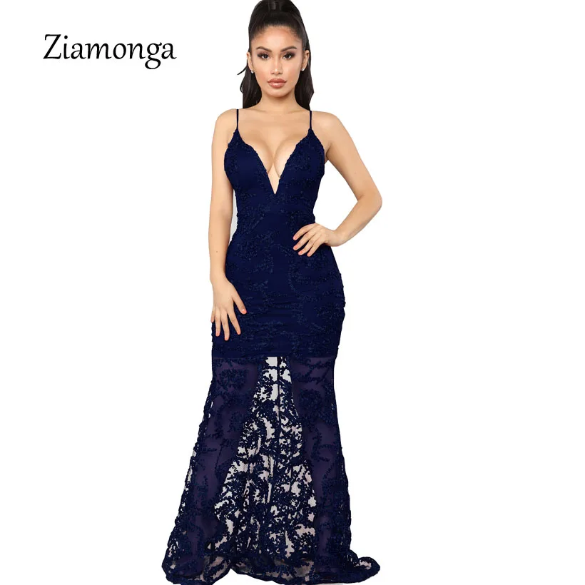 Ziamonga облегающее платье без рукавов Для женщин Элегантный Вечеринка пикантные ужин кружево Макси платья сетки видеть с