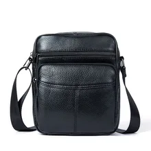 Pure Genuine Leather Men's Bags Litchi Pattern Pure Men Shoulder Bags Cow Leather Casual Soft Surface Zipper Men Crossbody bags