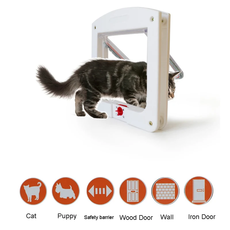 

4 Way Lockable Dog Cat Kitten Puppy Door No-Toxic Security Flap Door For Small Dogs Pets Gate Dog Accessories Pet Supplies 25