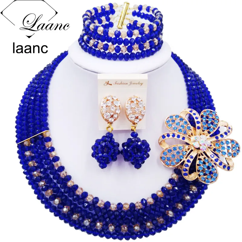 5 Rows Nigerian Necklace African Beads Crystal Wedding Jewelry Sets for Women  (5)
